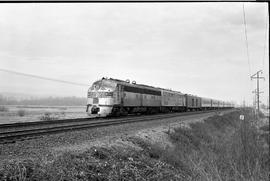 Amtrak diesel locomotives 9954 at Between Auburn & Dieringer, Washington on February 10, 1972.