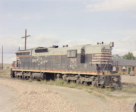 Burlington Northern diesel locomotive 6177 at Sheridan, Wyoming in 1972.