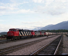 Canadian National Railway Company freight train at Jasper, Alberta in August 1990.