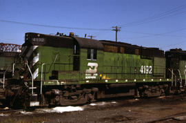 Burlington Northern Railroad Company diesel locomotive 4192 at Portland, Oregon in 1979.