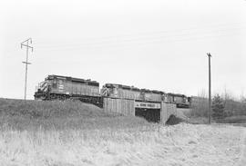 Burlington Northern diesel locomotive 2202 at Sedro Woolley, Washington in 1976.