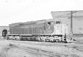 Burlington Northern diesel locomotive 6404 at Tacoma, Washington in 1972.