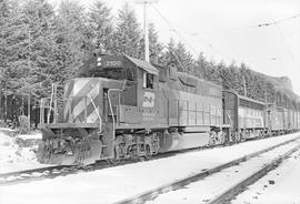 Burlington Northern diesel locomotive 2100 at Cedar Falls, Washington in 1975.