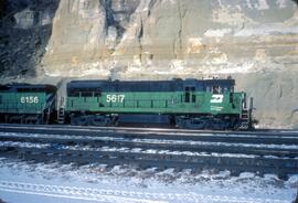 Burlington Northern Diesel Locomotives Numbers 5617 and 6156 at Saint Paul, Minnesota in 1980