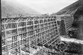 Canadian Pacific Railway trestle bridge CP 354 at Mountain Creek, BC, circa 1900.