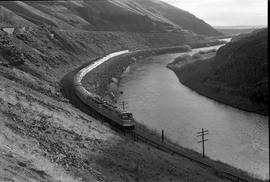 Amtrak passenger train number 7 in at Hillside, Washington on November 17, 1977.