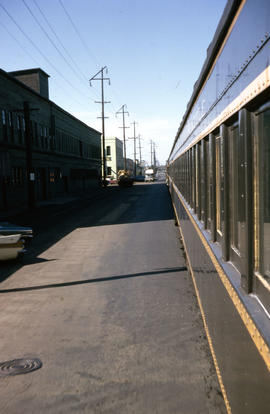 Spokane, Portland and Seattle Railway passenger cars at Salem, Oregon in 1966.