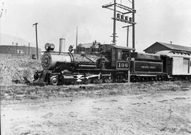 Pacific Coast Railway steam locomotive number 104 in California, circa 1938.