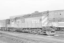 Burlington Northern diesel locomotive 1794 at Seattle, Washington in 1973.