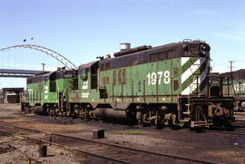 Burlington Northern Railroad Company diesel locomotive 1978 at Portland, Oregon in 1978.