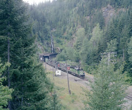 Burlington Northern diesel locomotive 8157 at Martin, Washington in 1985.