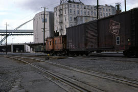 Milwaukee Road caboose 992151 at Portland, Oregon in 1979.