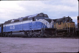 Burlington Northern Diesel Locomotives 6600, 4240 at Whitefish, Montana, 1970