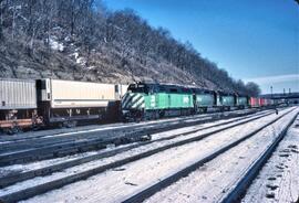 Burlington Northern Diesel Locomotives Number 6621 and Number 6808 in Saint Paul, Minnesota, 1980