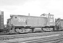 Burlington Northern diesel locomotive 393 at Dayton's Bluff, Minnesota in 1973.
