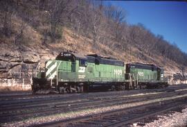 Burlington Northern Diesel Locomotives Number 1409, Number 1410 at Daytons Bluff, Minnesota in 1981