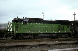 Burlington Northern Railroad Company diesel locomotive 5498 at Portland, Oregon in 1984.