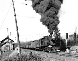 Pacific Coast Railroad freight train at Maple Valley, Washington in 1951.
