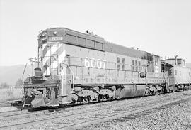 Burlington Northern diesel locomotive 6007 at Sandpoint, Idaho in 1974.