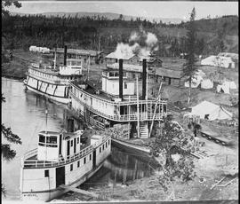 Canyon & White Horse Rapids Tramway Steam Boat at Canyon City, Yukon Territory, circa 1898.