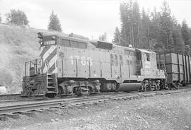 Burlington Northern diesel locomotive 1768 at Sandpoint, Idaho in 1974.