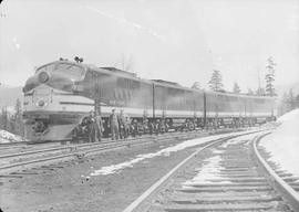 Northern Pacific diesel locomotive number 6008 at Martin, Washington, circa 1945.