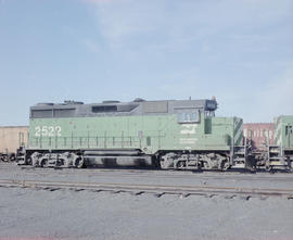 Burlington Northern diesel locomotive 2522 at Pasco, Washington in 1980.