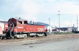 Simpson Timber Company diesel locomotive 1200 at Shelton, Washington in 1976.