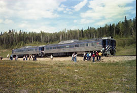 British Columbia Railway Company rail diesel car BC-11 at Horse Shoe Curve, British Columbia on M...