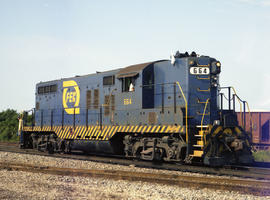 Florida East Coast Railway diesel locomotive 664 at Cocoa, Florida on June 29, 1978.