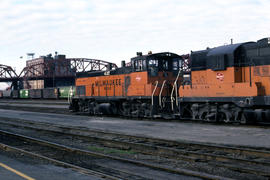 Milwaukee Road diesel locomotive 437 at Portland, Oregon in 1978.