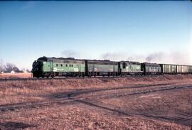 Burlington Northern diesel locomotives Number 768, Number 783 at Carlisle, Minnesota in 1980