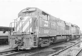 Burlington Northern diesel locomotive 5457 at Clyde, Illinois in 1972.