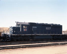 Missouri Pacific Railroad diesel locomotive 6027 at Green River, Wyoming on July 30, 1986.