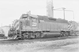 Burlington Northern diesel locomotive 2080 at Hoquiam, Washington in 1976.