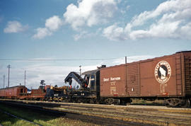Spokane, Portland and Seattle Railway wrecking crane X-10 at Vancouver, Washington in 1961.