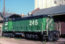 Burlington Northern diesel locomotive Number 245 at Crete, Nebraska in 1981