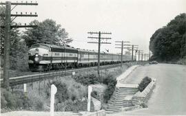 Great Northern Railway diesel locomotive 251 at Golden Gardens, Washington, undated.