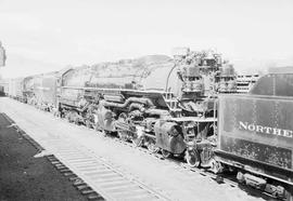 Northern Pacific steam locomotive 5107 at Livingston, Montana, circa 1955.