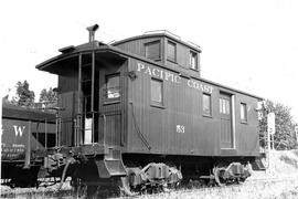 Pacific Coast Railroad  caboose number 53 at Maple Valley, Washington in 1946.