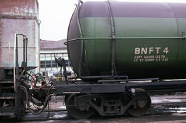 Burlington Northern Railroad Company fuel tender BNFT 4 at Portland, Oregon in 1985.