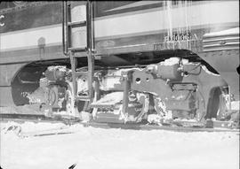 Northern Pacific diesel locomotive running gear at Easton, Washington, in 1950.