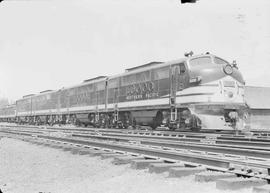 Northern Pacific diesel locomotive number 6006 at Easton, Washington, in 1945.