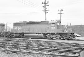 Burlington Northern diesel locomotive 6926 at Portland, Oregon in 1974.