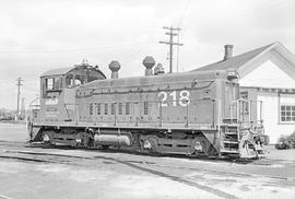 Burlington Northern diesel locomotive 218 at Tacoma, Washington in 1976.