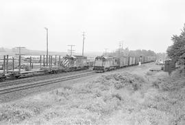 Burlington Northern diesel locomotive 1843 at Ridgefield, Washington in 1976.