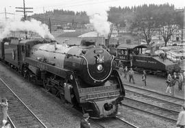 Canadian Pacific Railway steam locomotive 2860 at Chehalis, Washington on March 20, 1977.