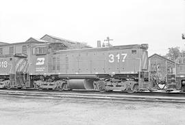 Burlington Northern diesel locomotive 317 at Saint Paul, Minnesota in 1973.