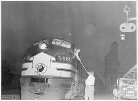 Northern Pacific diesel locomotive 5409 at Arlington, Washington, in 1955.