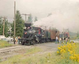Mount Rainier Scenic Railroad Steam Locomotive Number 10 at Mineral, Washington in May, 1981.